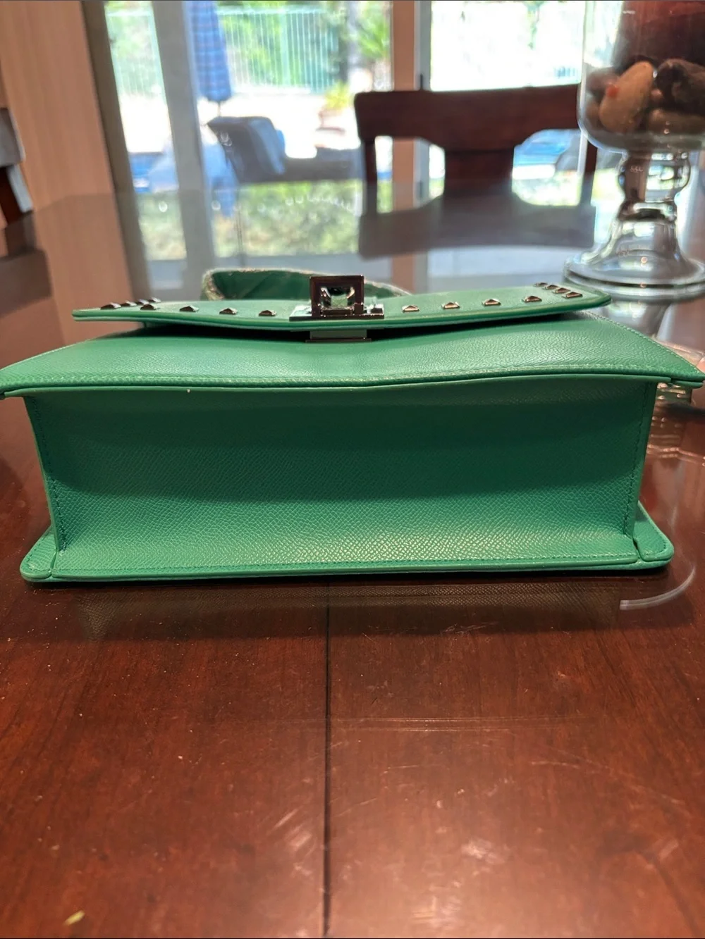 Badgley Mischka Teal Green Studded Top-Handle Satchel
